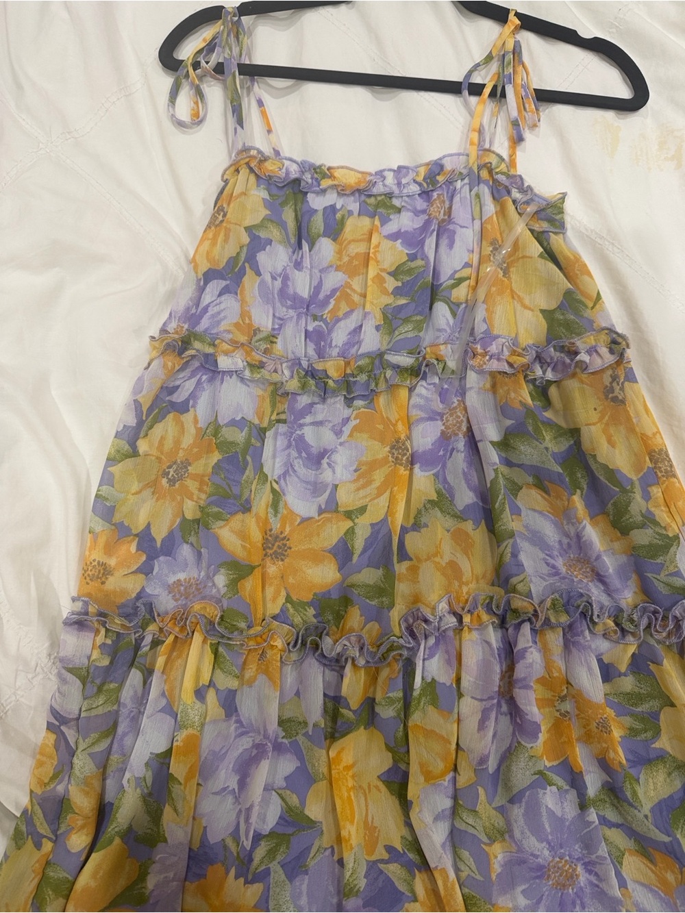 Lush Yellow & Lavender Floral Tiered Mini Dress